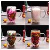 Double Wall Glass Mug with Flower Glitter Inside 450ml Large Capacity Heat & Cold Resistant Transparent