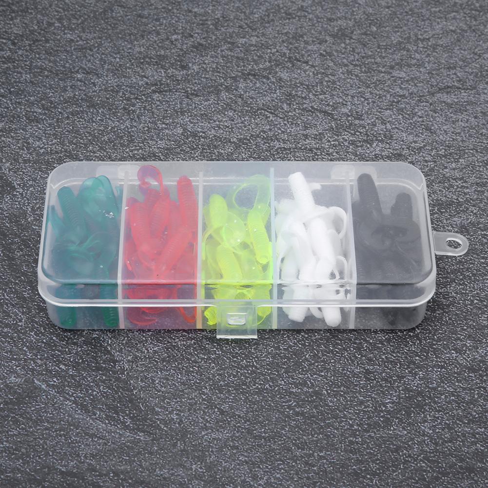 50 Pcs 5 Colors Double Tail Soft Rubber Artificial Fishing Lures Baits Fish Tackle Accessories Kit