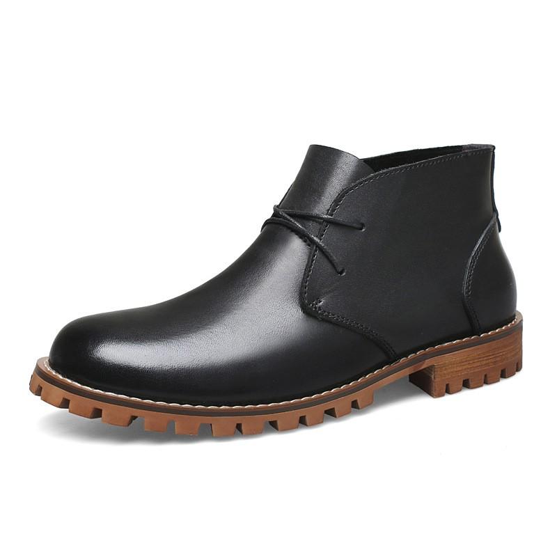 Mens Vintage Combat Boots Real Leather Mid-Calf Lace-Up Work Casual British Style