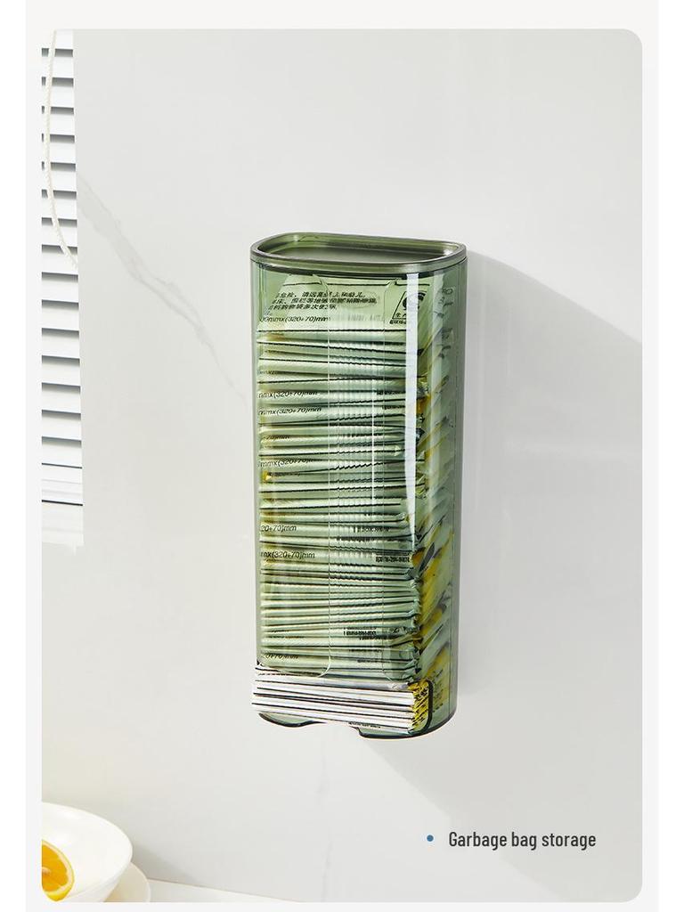 Punch-Free Wall-Mounted Trash Bag Storage Box - Transparent Plastic Wrap Sleeve Organizer for Kitchen