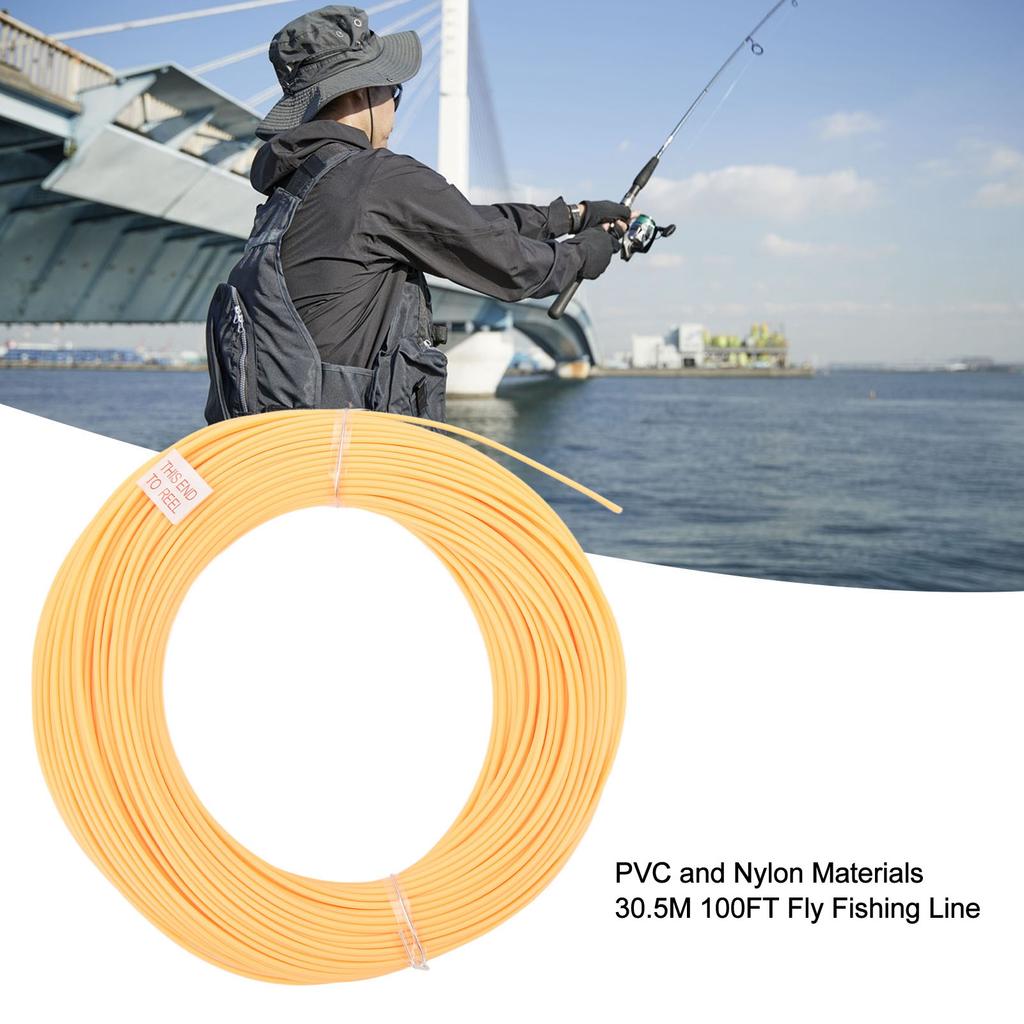 Fly Fishing Line 30.5M 100FT Weight Forward PVC Coating Nylon Orange Floating Fishing Line for Outdoor