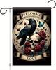 Halloween Garden Ag Gothic Crow Skull Ag 12x18 Inch Welcome Love Rose Yard Banner Double Sided Outdoor House Romantic Ma EEL