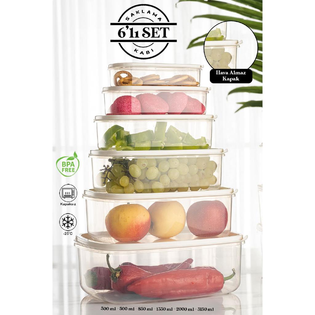 Set Of 6 Rectangular Sweet Transparent Storage Containers 300 Ml-500 Ml 800 Ml 1200 Ml 1900 Ml 2900 Ml