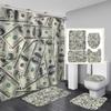 Money Shower Curtain Set Hundred Us Dollar Bills Cash Benjamin Franklin Profile Luxury Modern Bath Curtain Bath Rugs Toilet Mats