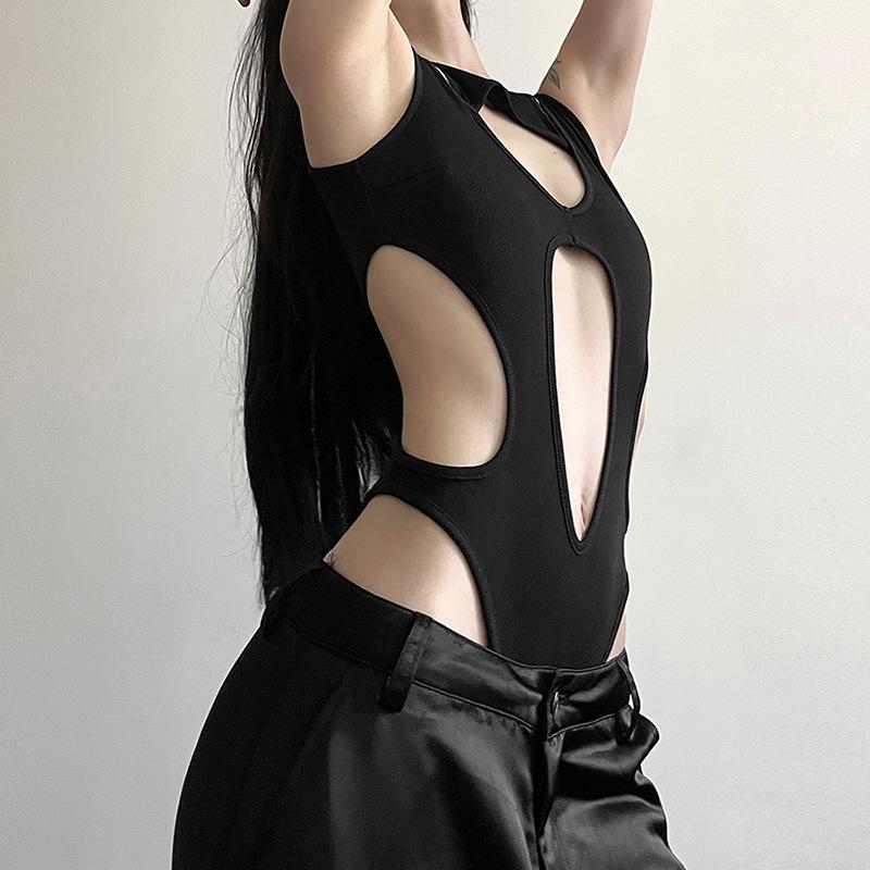 Y2K Summer Women's Solid Color Sexy Fashion Hollow Splicing Slimming and Slimming Jumpsuit