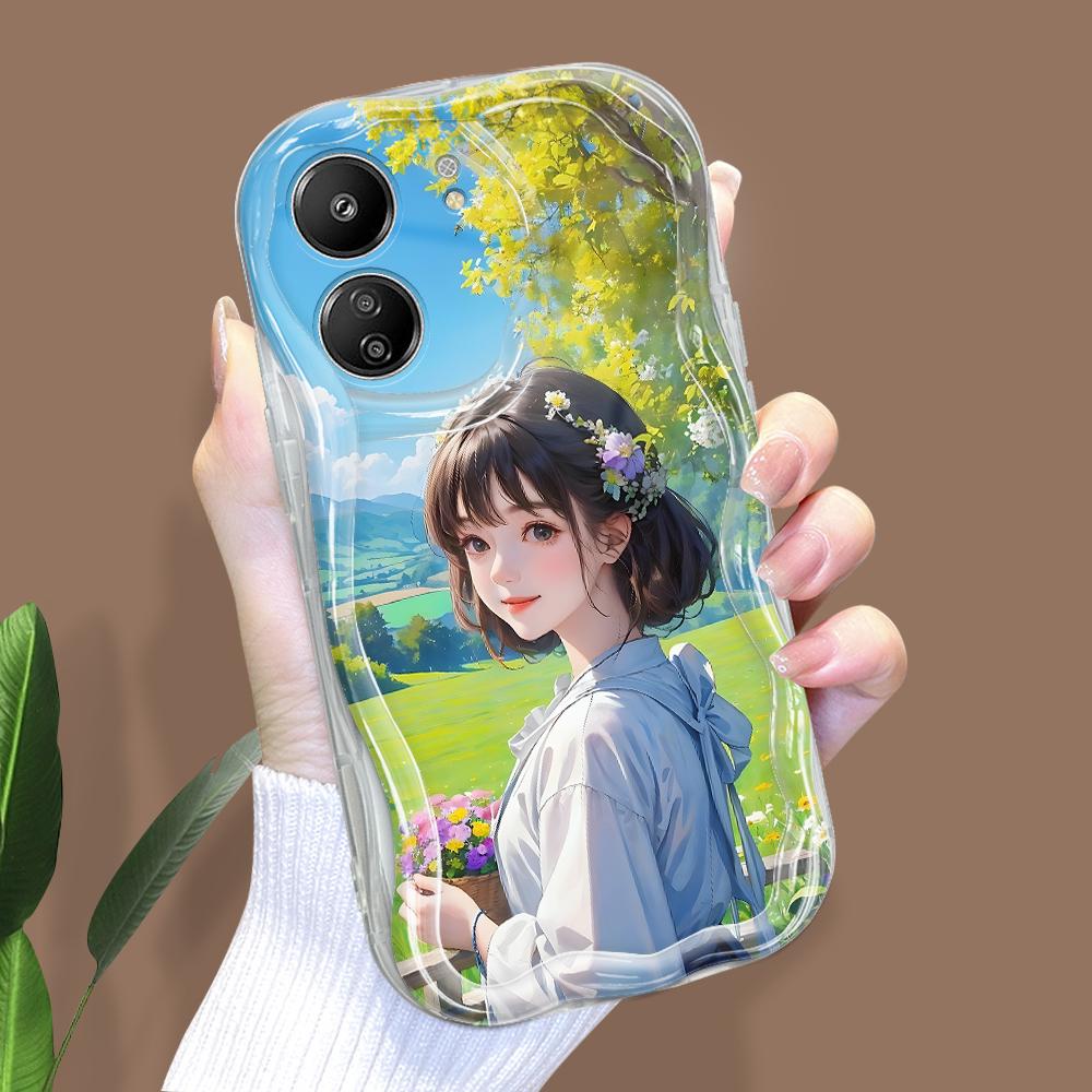 Cute Cartoon Pattern Cream Texture Casing Wavy Edge Soft Silicone Cover Phone Case for Xiaomi Redmi