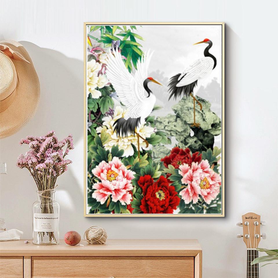 5D DIY White Crane Rhinestone Animal Diamond Painting Picture Full Round Full Diamond Mosaic Gift Cross Stitch Decoration Kit