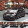 Maßstab 1/32 Honda Civic Type R Spielzeugauto für Kinder Diecast Miniaturmodell Rückzugsantrieb Türen zu öffnen Sound Licht Sammlung Geschenk Jungen