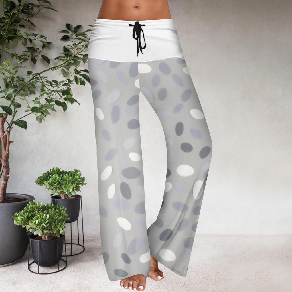 Pantaloni Casual Largi cu Talie Elastică cu Șnur pentru Femei, cu Imprimeu Floral și Blocuri de Culoare