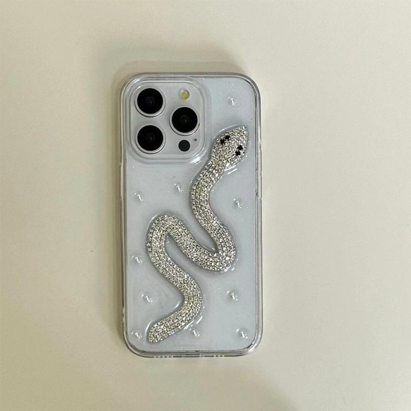 

Epoxy Three-dimensional Rhinestone Snake Mobile Phone Case for Apple 17Promax Transparent for IPhone13Pro Flash Diamond 16 For iPhone 17Promax