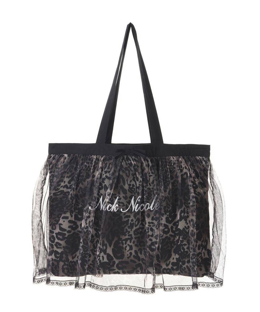 Nick&Nicole Leopard Tule Layer Tote Bag_Black