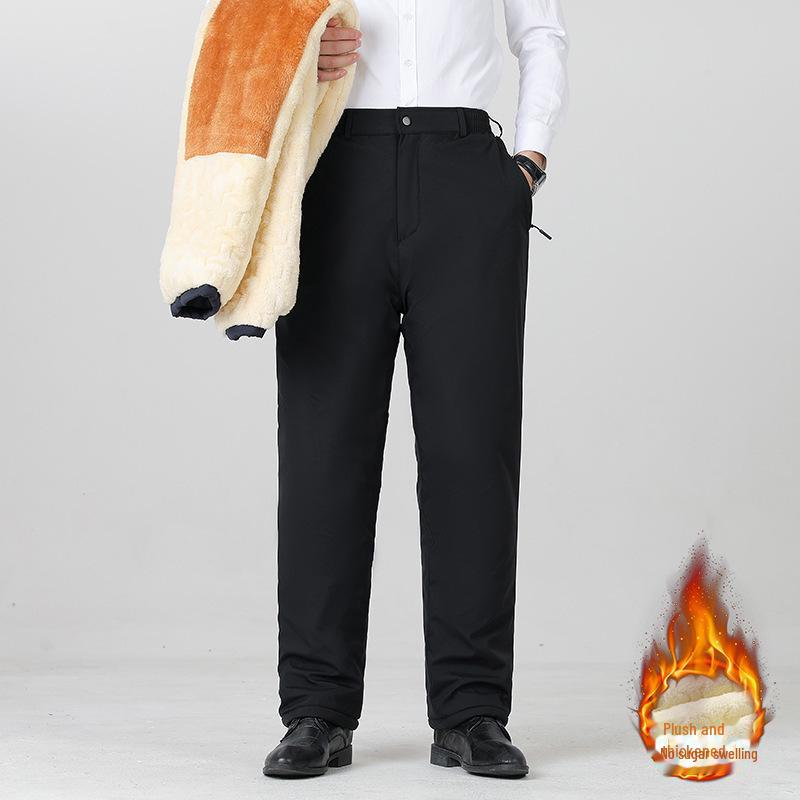 Pantaloni da uomo in pile di agnello con vita elasticizzata: Inverno Caldo, Ispessito, Taglia Grande, Casual per Mezza Età e Anziani