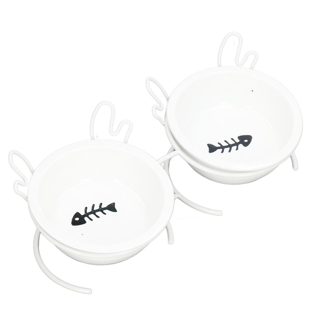 Pet Double Ceramic Bowl Skid Resistance Tilt Design Detachable Elevated Pet Feeder with Metal Stand for Cat Dog