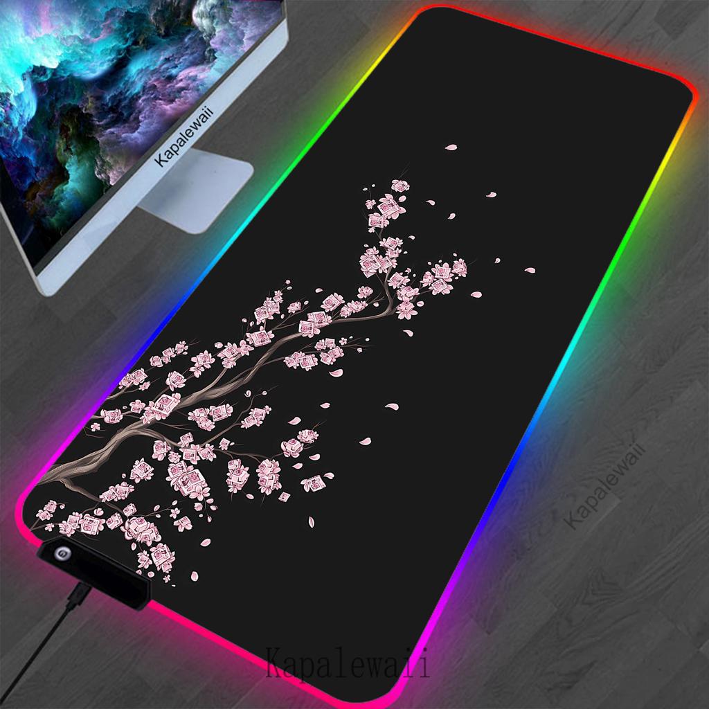 RGB LED Sakura Large Mouse Pad Locking Edge Gamer Mousepad Office Accessories For Desk Mat Non-slip Game Keyboard Pads 900x400mm