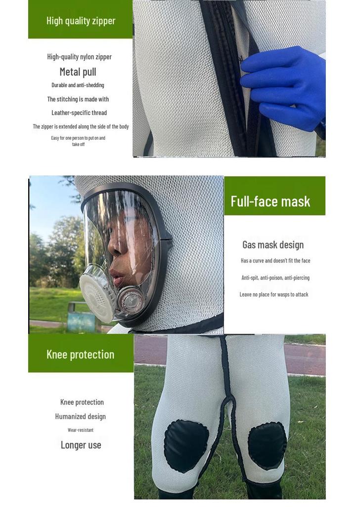 3D Breathable Wasp Protection Suit with Full Body Enclosed Mask for Hornet Safety