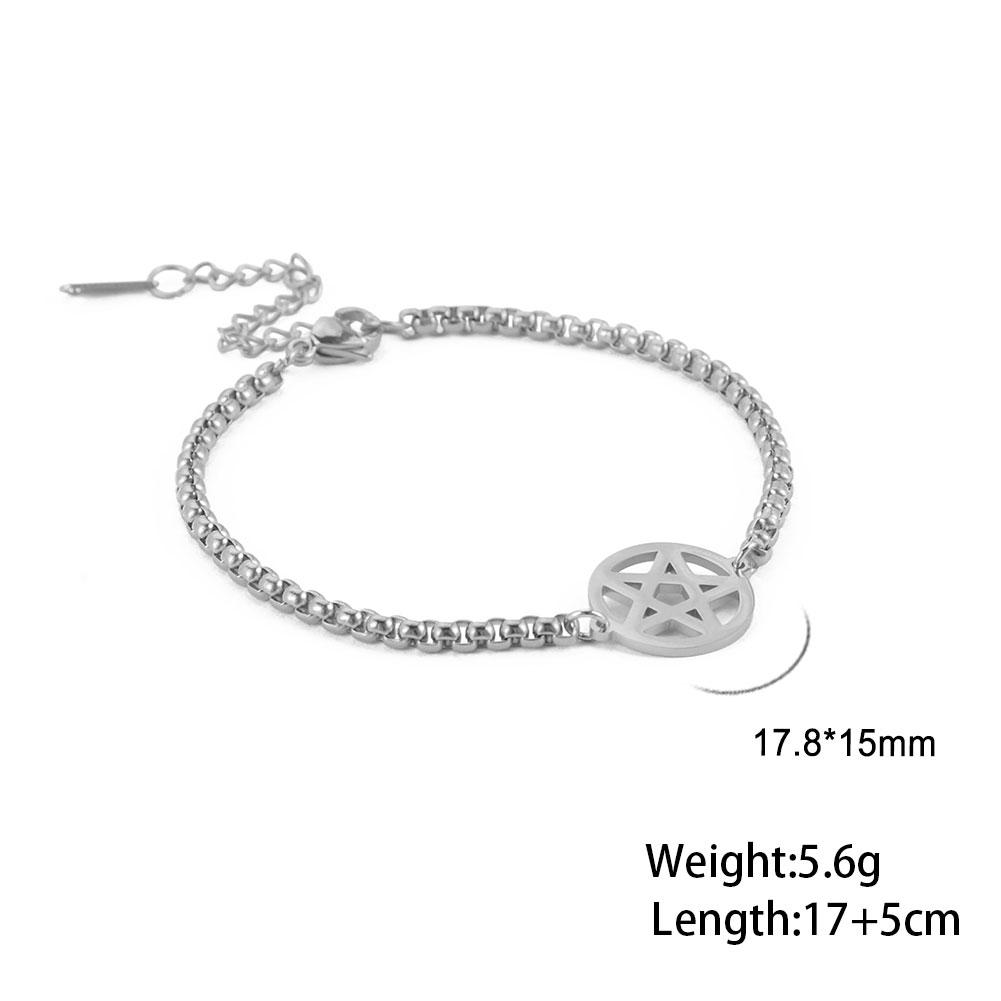 Teamer Stainless Steel Bracelet for Women Goddess Charms Pentagram Moon Wicca Jewelry Magic Pendant Pentacle Witch Amulet Gifts