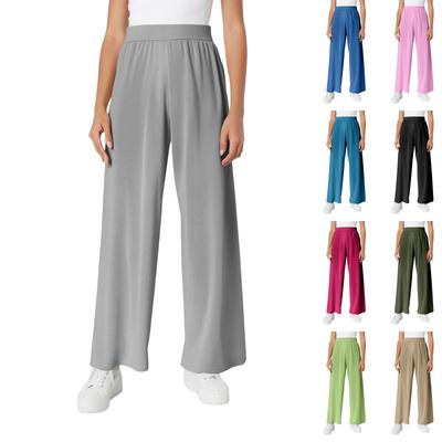 Women's Casual Drawstring Elastic Waist Pants Comfortable Straight Yoga Loose Color Pants