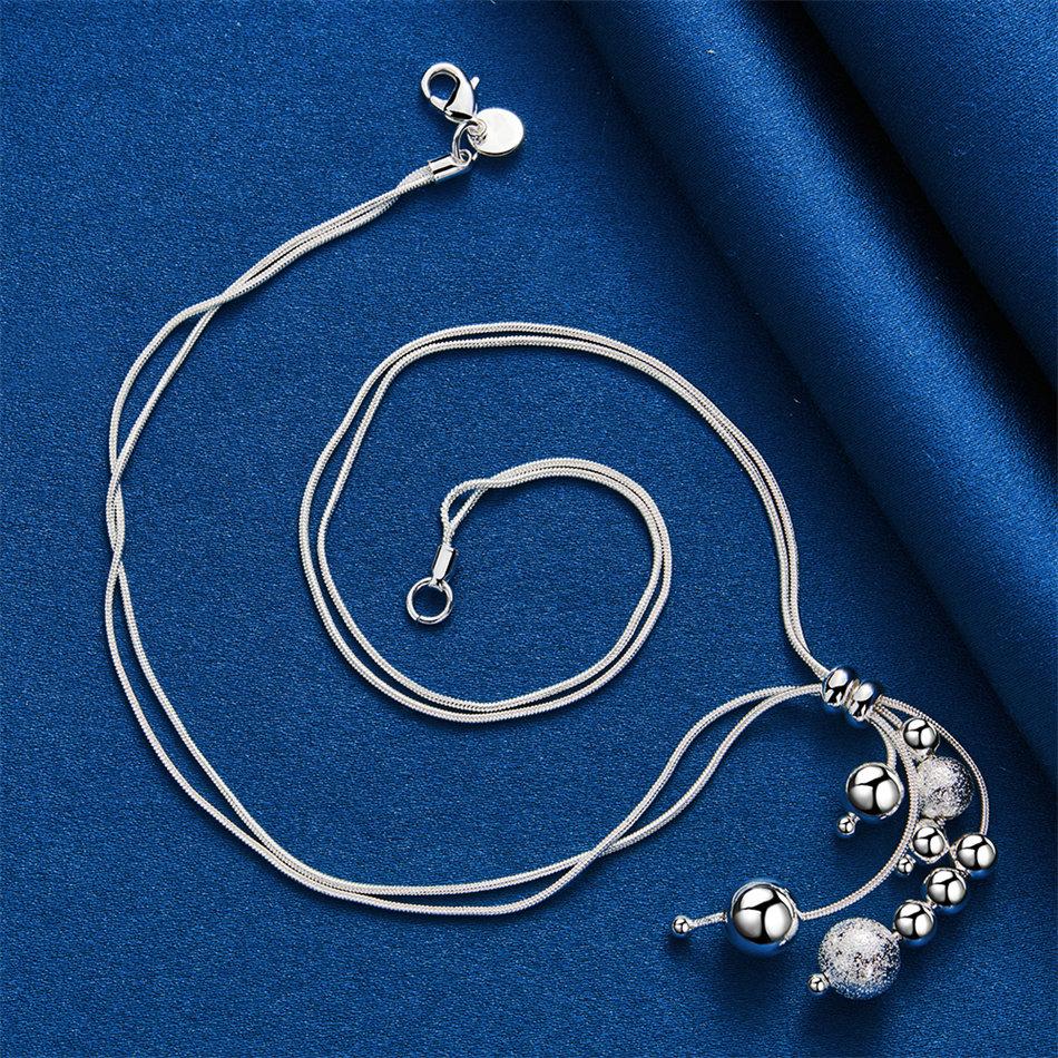 Elegant 925 Sterling Silver Exquisite Multi-Bead Pendant Snake Chain Necklace for Women Fashion Party Wedding Gift Jewelry