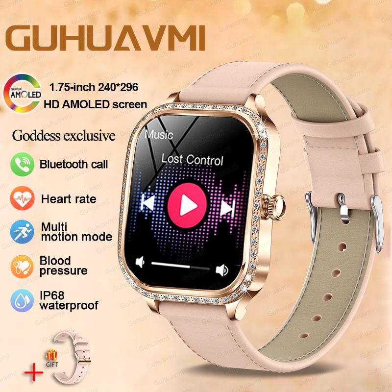 New Lady Fashion Smart Watch Women AMOLED HD Screen Heart Rate Bluetooth Call IP68 Waterproof Sports SmartWatch