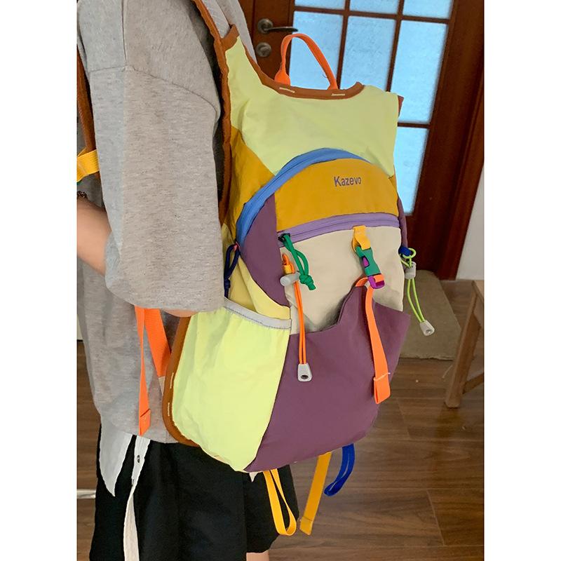 Colorful splicing contrast casual bag women's 2025 new fashion nylon backpack large-capacity travel bag
