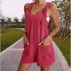 European And American Women's Summer Casual Solid Color Suspender Shorts One-piece Pants Adjustable Large Size Overalls Cool And Comfortable