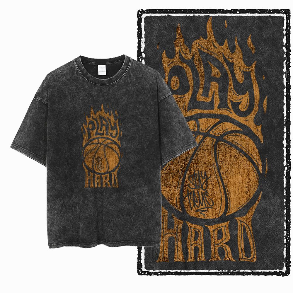 YH BASKETBALL THEME Printed Cotton Acid Washed Exclusive Graphic Unisex T Shirt Cool Streetwear Men Tshirts Big Size Tee for men