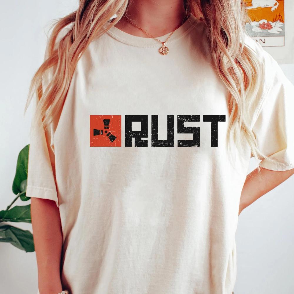 

Rust Video Game TShirt Unisex Distressed Logo Survival Apparel TShirt Clothing Graphic Short Sleeve Shirt Unisex Women AllSeason 4XL