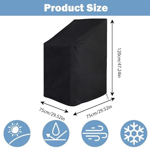 Timisea Outdoor Stacking Chair Cover 420D Oxford Waterproof UV Resistant 75x75x120cm