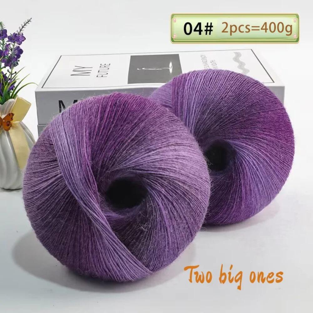 400 Grams of Colorful Gradient Rainbow Long-dyed Pure Wool Yarn Skeins, 2 Large Skeins, Hand-woven Crochet Yarn, 2Skeins/pack