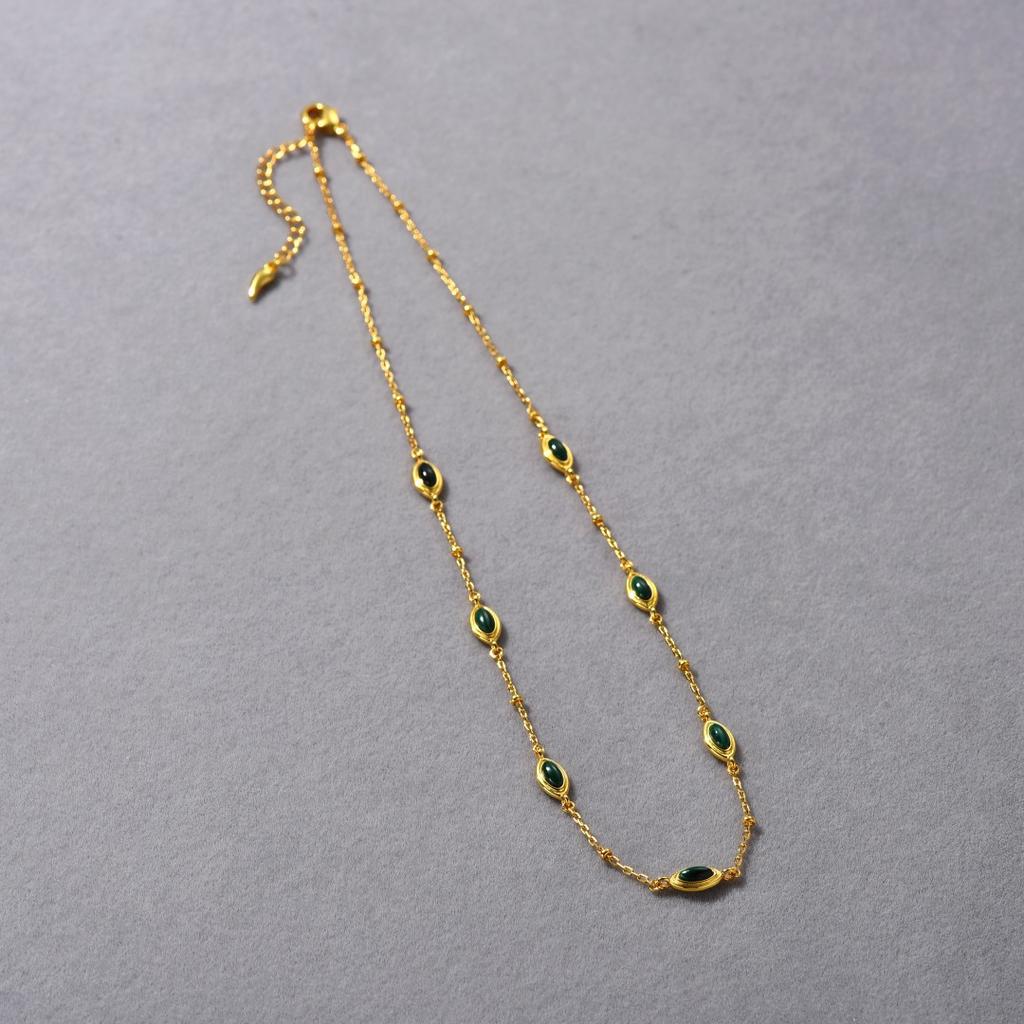 Summer Lava Gemstone Malachite Minimal Clavicle Chain Lucky Guardian Necklace Niche Accessories Stacked Necklace