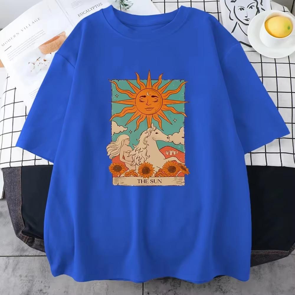 2025 Tarot Card Art The Sun Male  T Shirt High Street Vintage Clothing Breathable Casual O-Neck Short Sleeve Mens