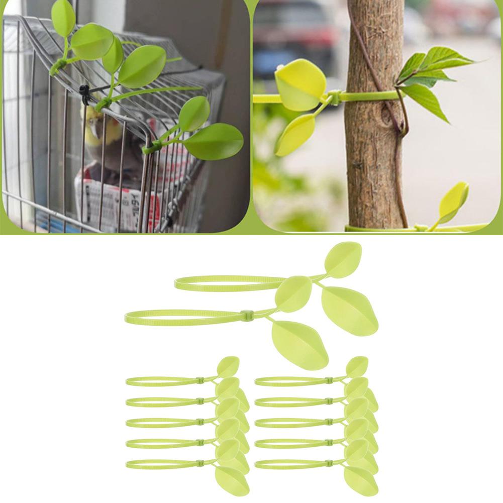 Garden Plant Clips Leaf Cable Ties Garden Support Green Nylon Material Leaf-shaped Design Simple Locking Mechanism