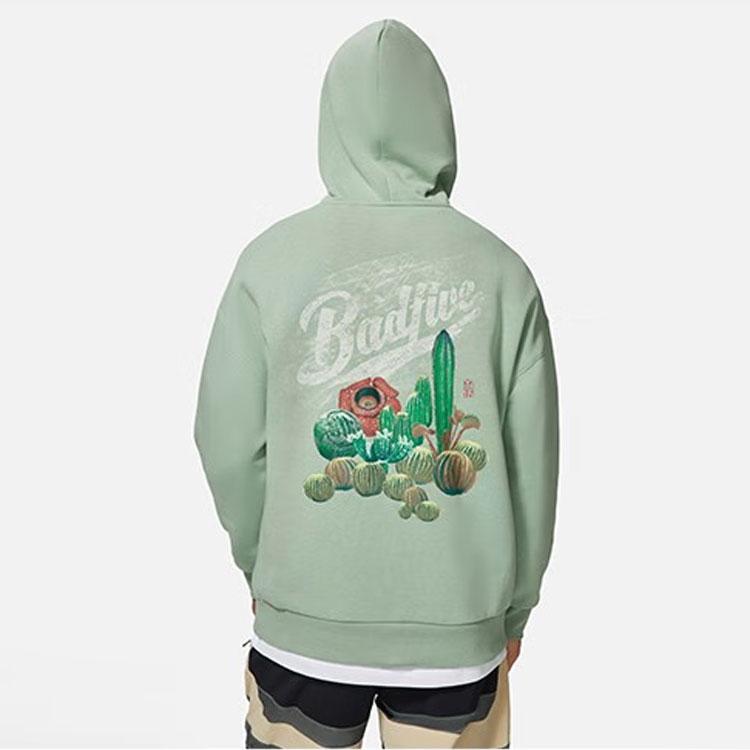 Li-Ning Badfive Grass And Wood Series Plant Print Hooded Pullover Long Sleeve Sweatshirt Unisex Tops Green AWDS657-2