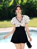 Women's High-Waisted Skirted One-Piece Swimsuit: Tummy Slimming Korean Fashion 2025 for Hot Springs and Swimming