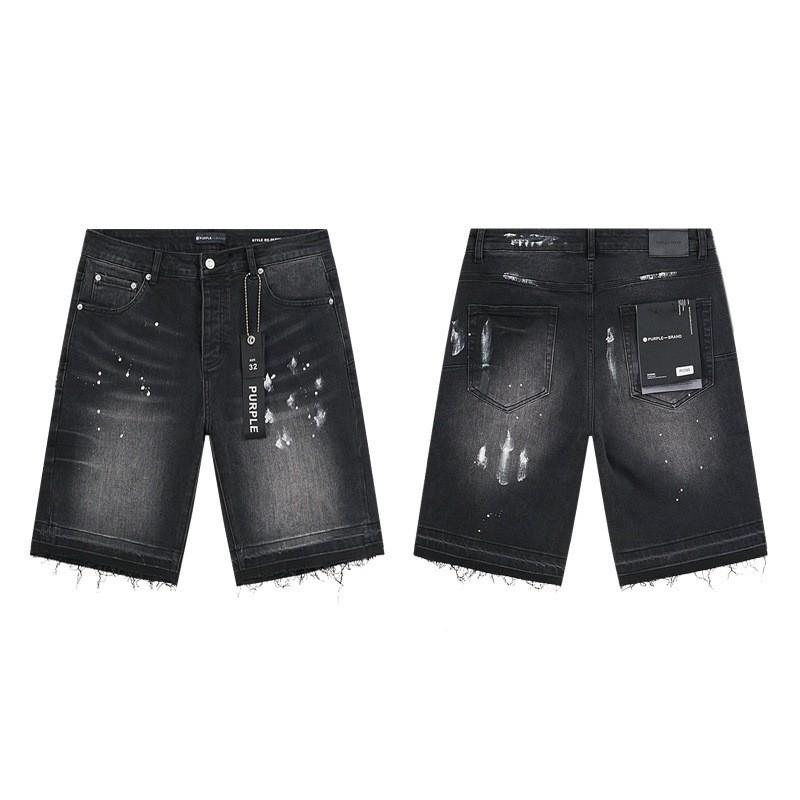 Purple Jeans Streetwear Loose Fit Denim Shorts Men Women Mid-Rise Straight Cut With Embroidery Stone Wash
