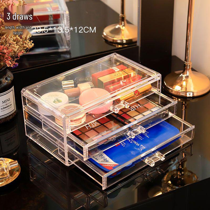 Acrylic Skincare & Lipstick Organizer: Large Desktop Transparent Drawer Makeup Box