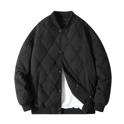Winter Diamant Checker Marke Lamm Wolle Warme Baumwolle gefütterte Jacke Männer Hafen Stil Casual Baseball Kragen Jacke