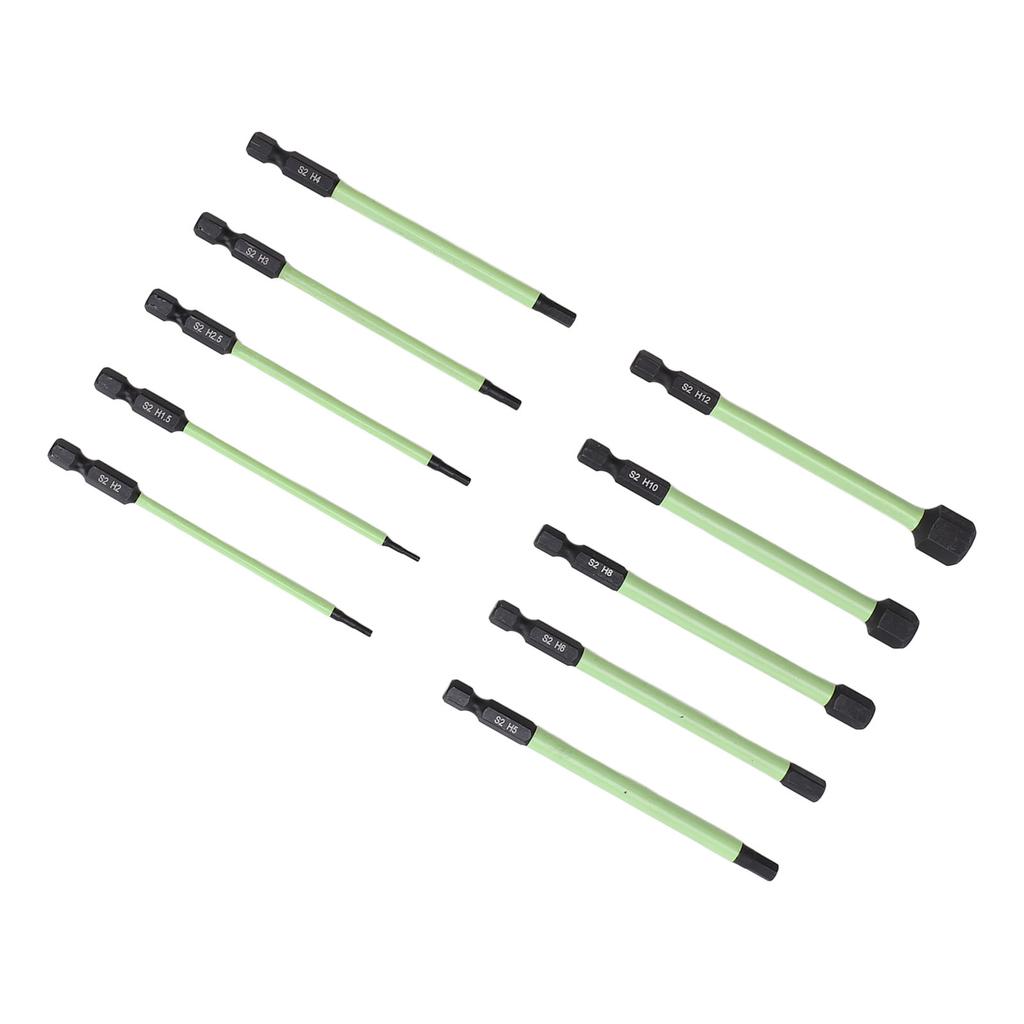 10 STÜCKE Sechskant-Schraubenschlüssel Bohrerbit S2 Stahl Langlebiger Gebrauch Stark Magnetisch Rostfrei Grün Pneumatisch