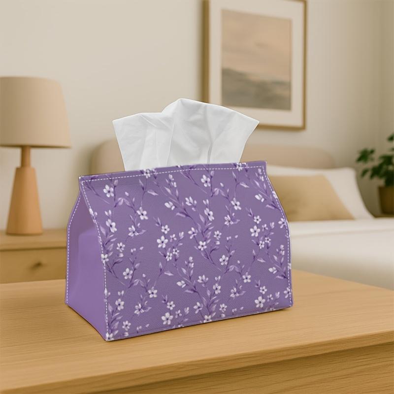1pc Minimalist Botanical Tissue Box with Bellflower Blossom Branch-Napkin Storage Organizer for Kitchen, Car Decorative Box, Purpose for Living Room,