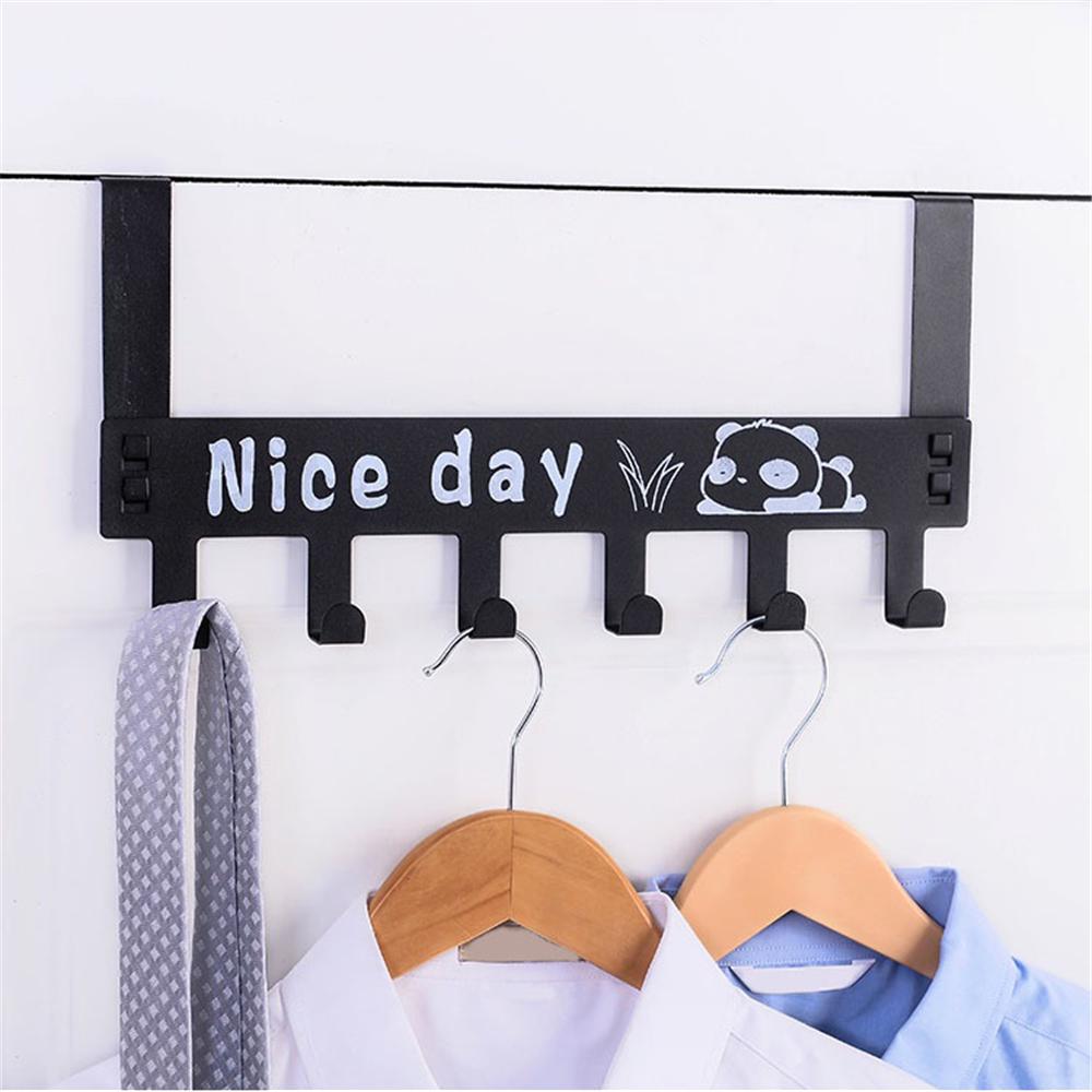 Door Hook Hanger 6 Hooks Punch Free For Coats Hats Scarves Towels Carbon Steel 1pc
