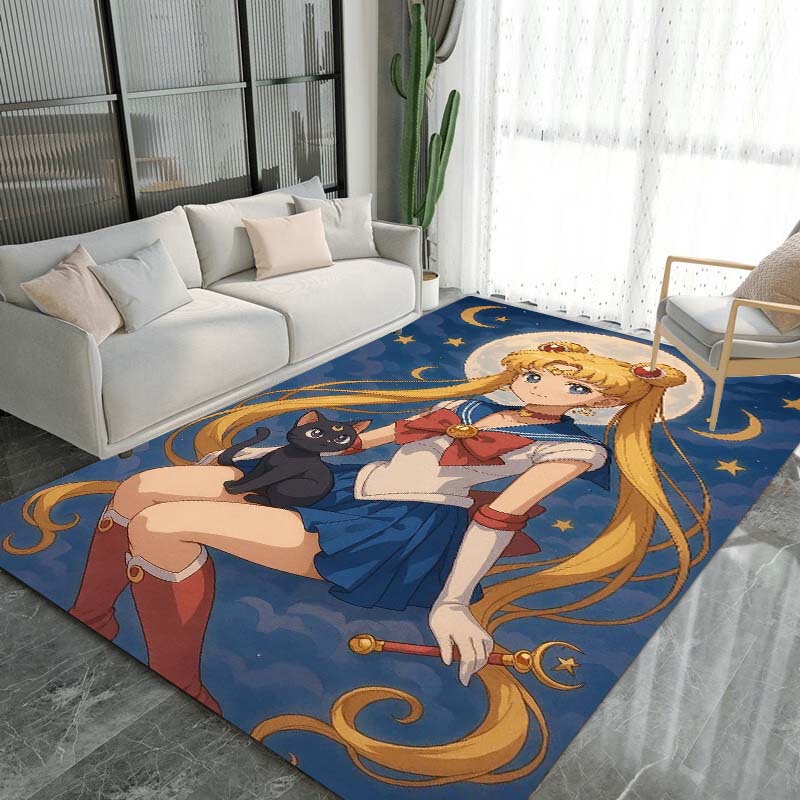 

3DPretty Guardian Sailor Moon pattern rug, non-slip floor mat, suitable for children s playrooms, bedrooms, crawling mats, stain 60x90cm