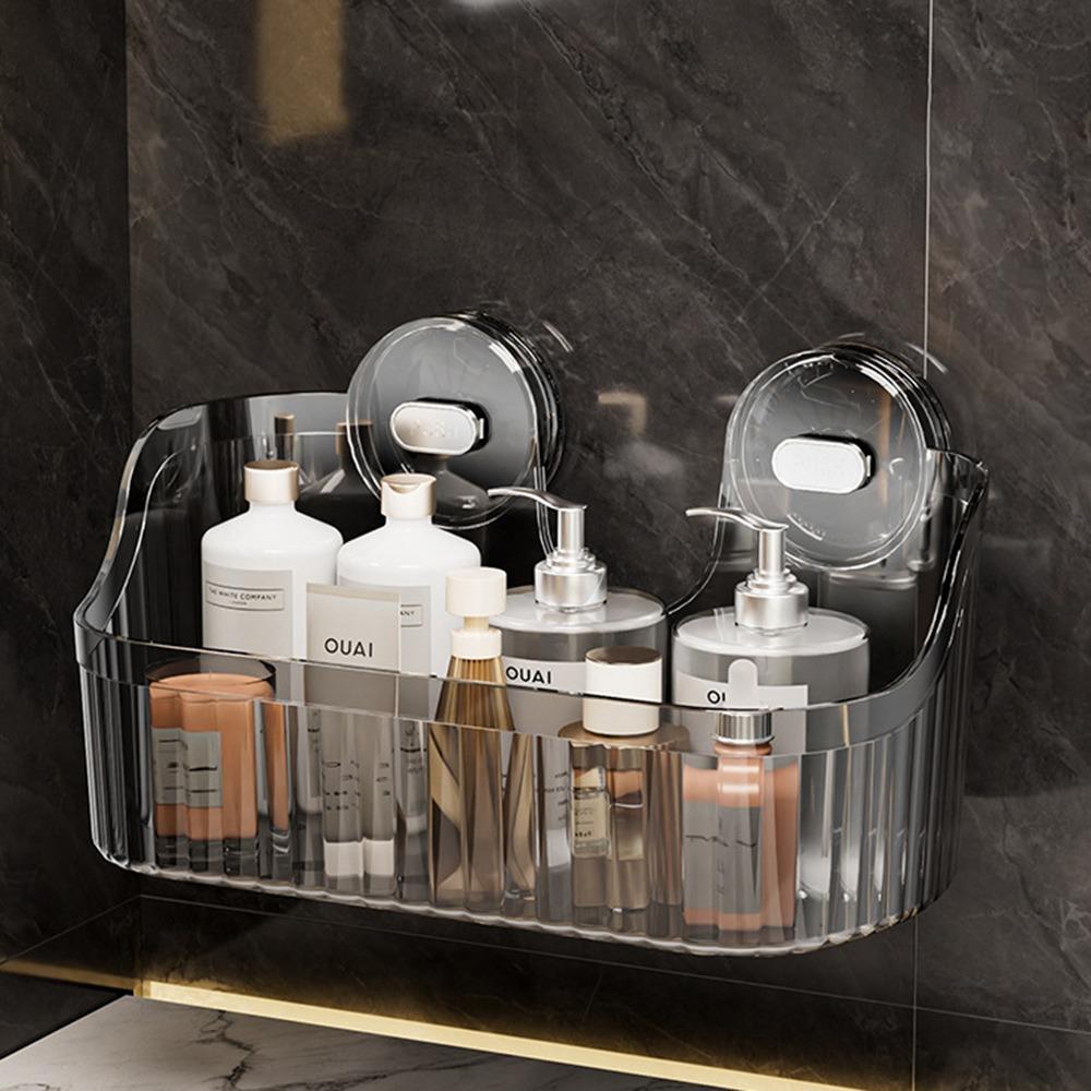 

Transparent Suction Cup Shower Rack Wall Mounted Waterproof Cosmetics Storage Rack Punch-Free Shower Drain Basket серый
