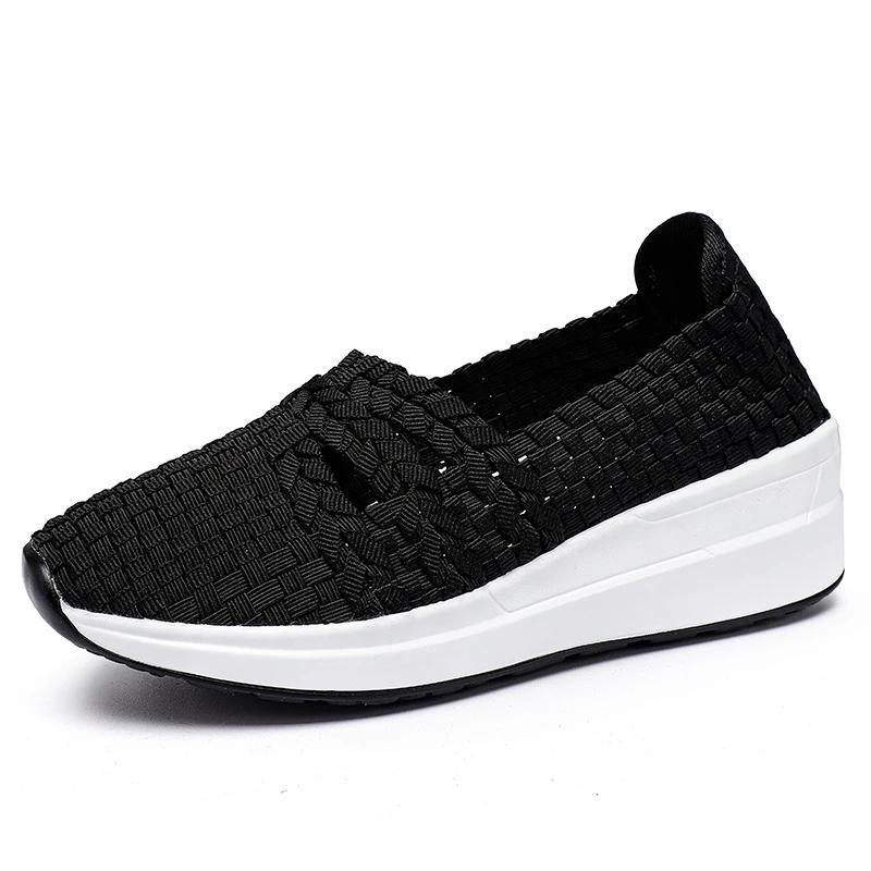 STRONGSHEN Spring Women Handmade Woven Shoes Wedge Sandals Platform Shoe Women Slip On Breathable Loafers Women Footwear