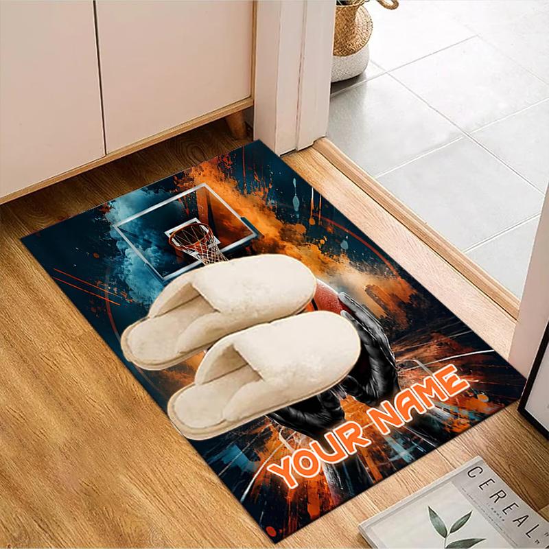 1PC Custom Name Basketball Dreams In Flames Theme Floor Mat Ideal for Living Room, Game Rooms, Office, Bedroom,Floor Mat Playful Design157