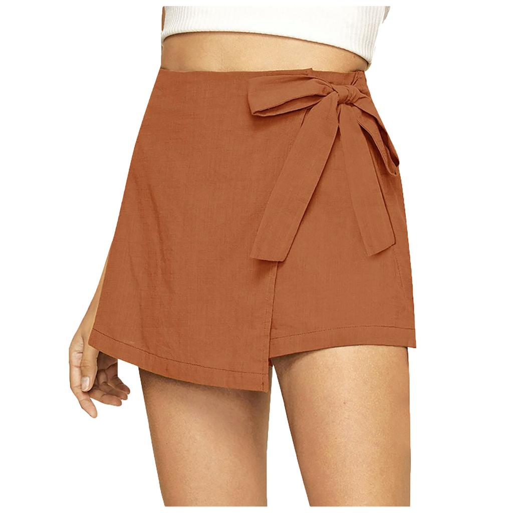 Women's Linen Wrap Shorts High Waist Tie Closure Casual Summer Skort Lightweight Breathable Fabric Comfortable Fit