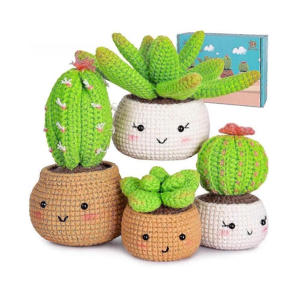 Crochet Kit for Beginners - Crochet Starter Kit Learn To Crochet Kits for Adults and Kids, DIY Knitting Supplies, 4 Pack Plants Family