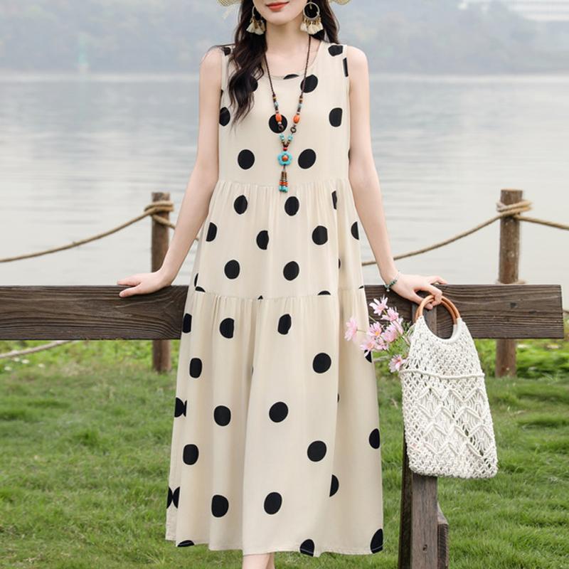 Vestido sin mangas de talla grande para mujer, vestidos largos casuales sueltos, ropa de verano vintage