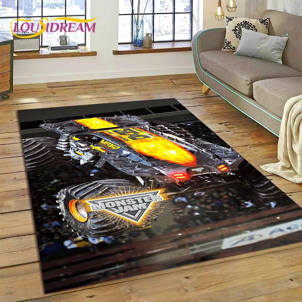 Tapete Cartoon Monster Truck Monster Jam para Sala de Estar Quarto Decoração de Casa, Tapete de Chão Antiderrapante Decoração para Sofá Capacho
