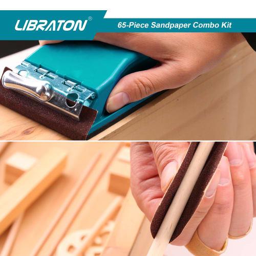 LIBRATON Abrasive Sandpaper Set, 60 Sheets of Waterproof Sandpaper (#80/#120/#400/#600), Includes Hand Sander and Abrasive Sponges (#40/#80/#120/#160)