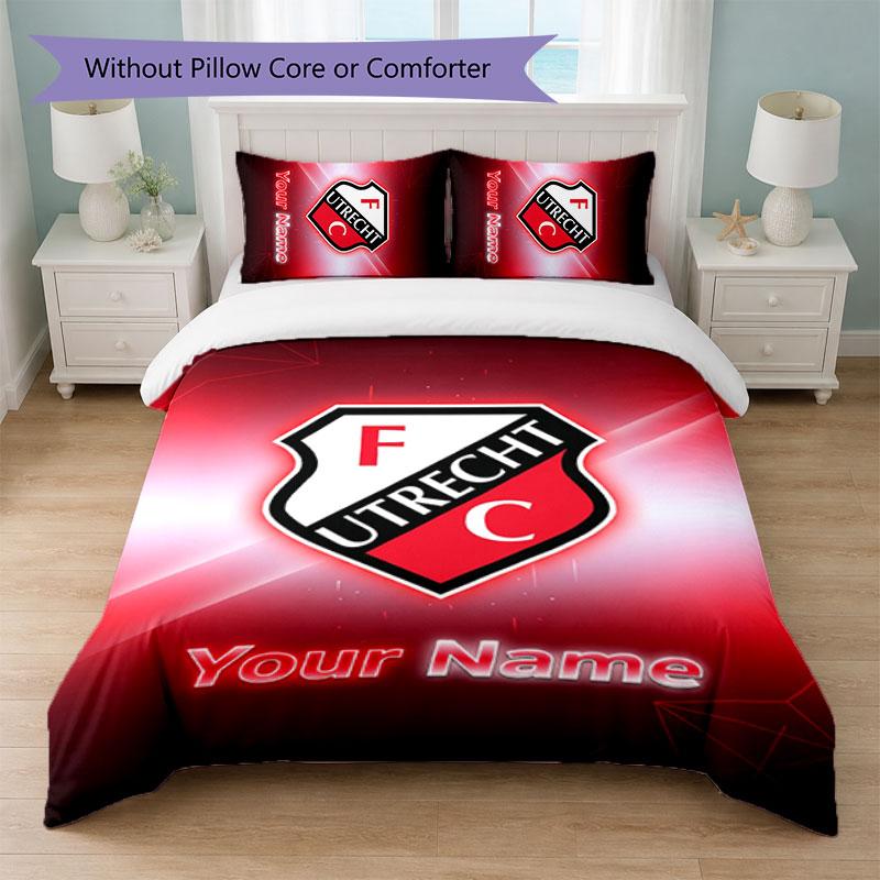 FC Utrecht Set Biancheria da Letto Personalizzato con Nome Testo 1 Copripiumino+2 Federe Logo Calcio Regalo Personalizzato per Occasioni Speciali Decorazione Camera da Letto